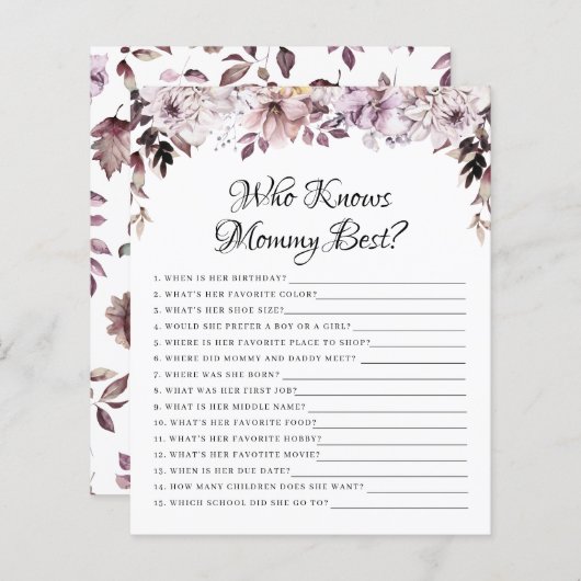 Paarse bloemen bladeren die mama games kent (Voorkant / Achterkant)