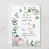 Paarse bloemen & bladeren vlinders de datum opslaa kaart (Voorkant)