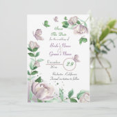 Paarse bloemen & bladeren vlinders de datum opslaa kaart (Staand voorkant)