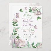 Paarse bloemen & bladeren vlinders de datum opslaa kaart (Voorkant / Achterkant)