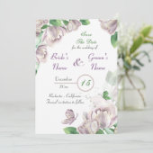 Paarse bloemen & bladeren vlinders de datum opslaa kaart (Staand voorkant)