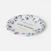 Paarse bloemen blauw wit papieren bordje (Gekanteld)