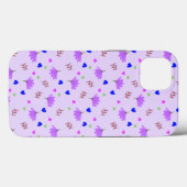 Paarse Bloemen Blauwe Harten Case-Mate iPhone Case (Achterkant (horizontaal))