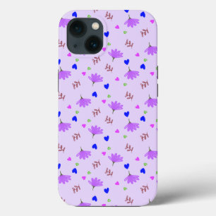 Paarse Bloemen Blauwe Harten Case-Mate iPhone Case