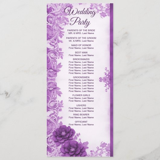 Paarse bloemen bloeien huwelijksprogramma programmakaart (Achterkant)