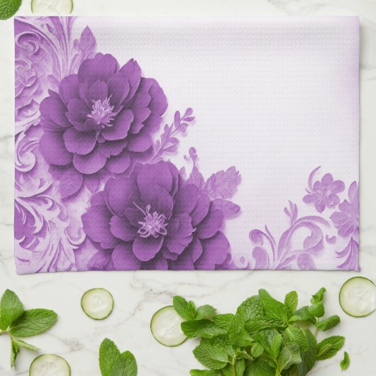 Paarse bloemen bloeien keukenhanddoeken (Gevouwen)