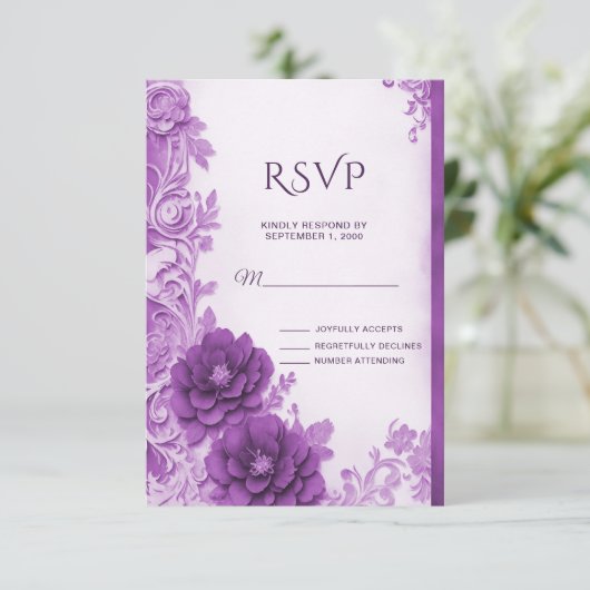 Paarse bloemen bloeien RSVP-kaart RSVP Kaartje (Staand voorkant)