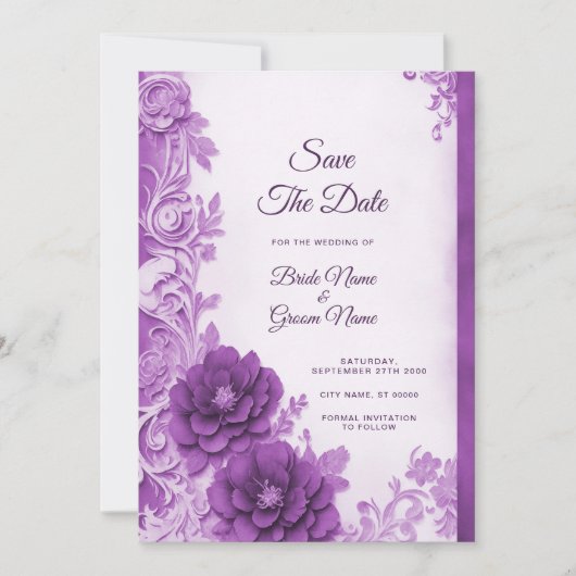 Paarse bloemen bloeien Save the date (Voorkant)