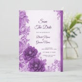 Paarse bloemen bloeien Save the date (Staand voorkant)