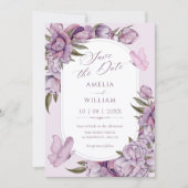 Paarse bloemen bloeien  save the date (Voorkant)