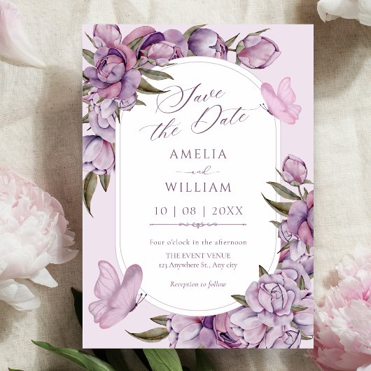 Paarse bloemen bloeien  save the date