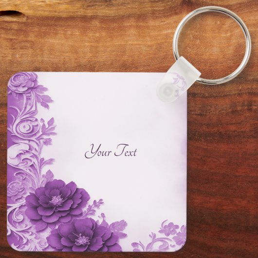 Paarse bloemen bloeien Sleutelhanger (Achterkant)