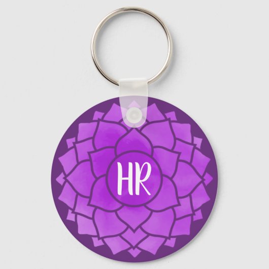 Paarse Bloemen Bloemen Chakra Design Reiki Yogo Sleutelhanger (Voorkant)