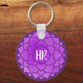 Paarse Bloemen Bloemen Chakra Design Reiki Yogo Sleutelhanger (Voorkant)