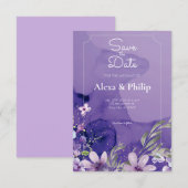 Paarse Bloemen Bloemen Waterverf Bruiloft Kaart (Voorkant / Achterkant)