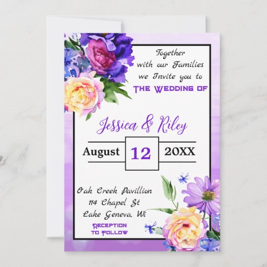 paarse bloemen bloemenbruiloft elegant kaart (Voorkant)