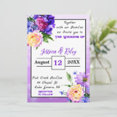 paarse bloemen bloemenbruiloft elegant kaart (Staand voorkant)