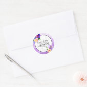 paarse bloemen bloemenbruiloft elegant ronde sticker (Envelop)