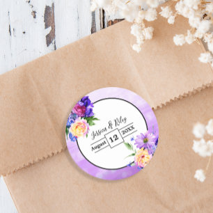  paarse bloemen bloemenbruiloft elegant ronde sticker