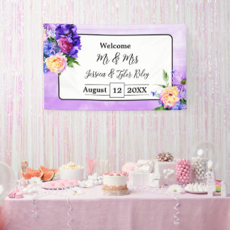 paarse bloemen bloemenbruiloft gepersonaliseerd spandoek