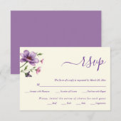 Paarse bloemen bloemenlente bruiloft RSVP kaartje (Voorkant / Achterkant)