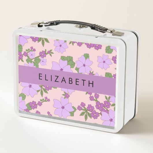 Paarse bloemen, bloemenpatroon, Jouw naam (Achterkant)