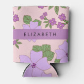 Paarse bloemen, bloemenpatroon, Jouw naam Blikjeskoeler (Voorkant)