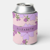 Paarse bloemen, bloemenpatroon, Jouw naam Blikjeskoeler (Blikje Achterkant)