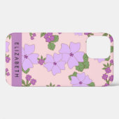 Paarse bloemen, bloemenpatroon, Jouw naam Case-Mate iPhone Case (Achterkant (horizontaal))