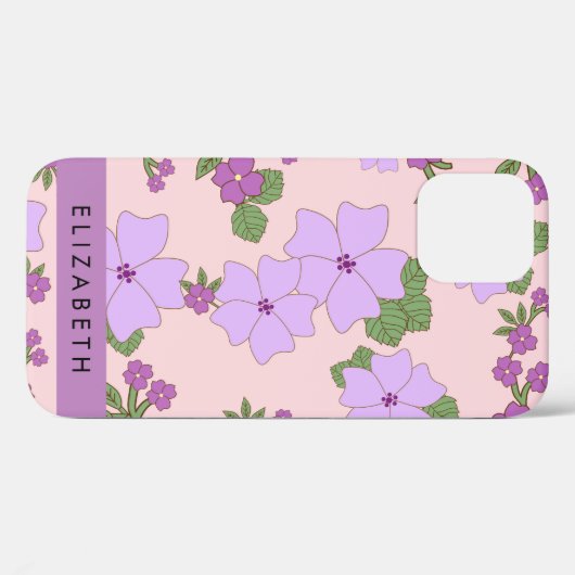 Paarse bloemen, bloemenpatroon, Jouw naam Case-Mate iPhone Case (Achterkant (horizontaal))