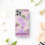 Paarse bloemen, bloemenpatroon, Jouw naam Case-Mate iPhone Case