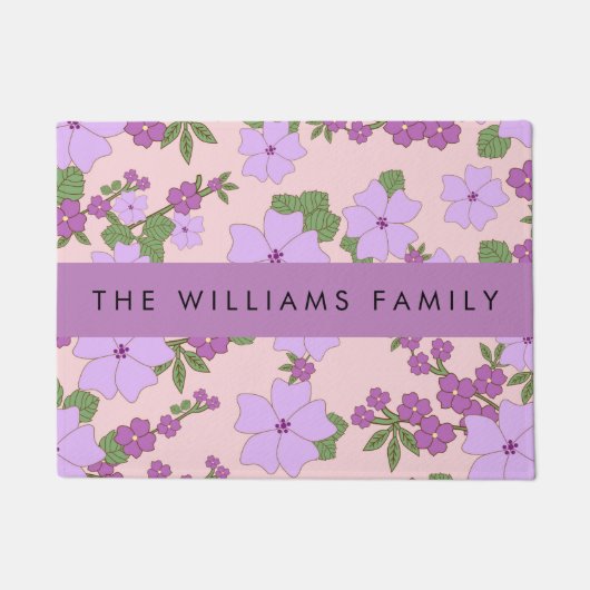 Paarse bloemen, bloemenpatroon, Jouw naam Deurmat (Voorkant)