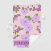 Paarse bloemen, bloemenpatroon, Jouw naam Golfhanddoek (Insitu)