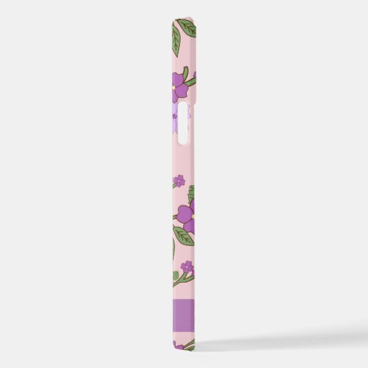 Paarse bloemen, bloemenpatroon, Jouw naam iPhone Hoesje (Rechterkant)