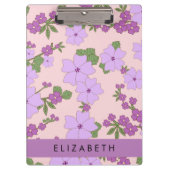 Paarse bloemen, bloemenpatroon, Jouw naam Klembord (Voorkant)