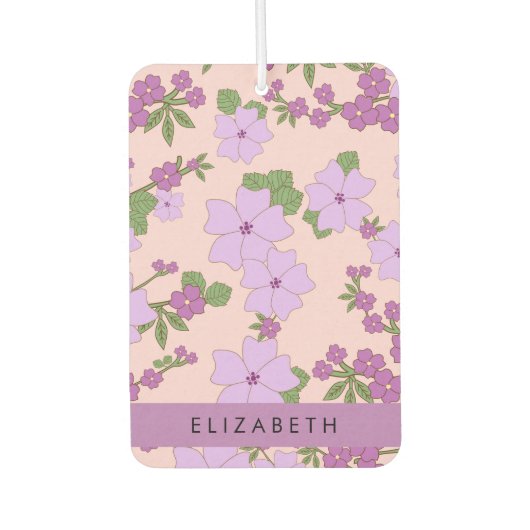 Paarse bloemen, bloemenpatroon, Jouw naam Luchtverfrisser (Voorkant)