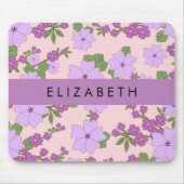 Paarse bloemen, bloemenpatroon, Jouw naam Muismat (Voorkant)