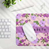 Paarse bloemen, bloemenpatroon, Jouw naam Muismat