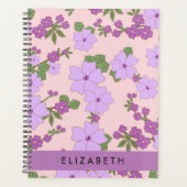 Paarse bloemen, bloemenpatroon, Jouw naam Planner (Voorkant)
