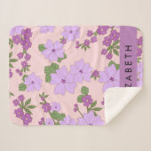 Paarse bloemen, bloemenpatroon, Jouw naam Sherpa Deken (Voorkant (horizontaal))