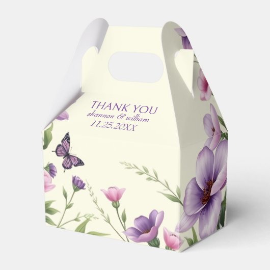 Paarse bloemen bloemenrand Bedankt bruiloft Bedankdoosjes (Voorkant Zijde)