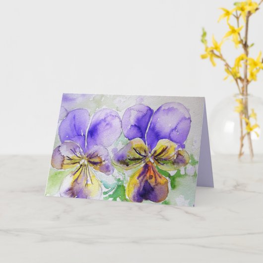 Paarse Bloemen Bloemstuk Viola Watercolor Kunstkaa Kaart (Gele Bloem)