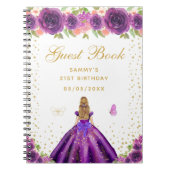 Paarse Bloemen Blond Haar Prinses Gastenboek Notitieboek (Voorkant)