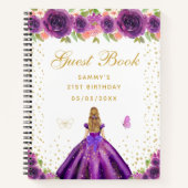 Paarse Bloemen Blond Haar Prinses Gastenboek Notitieboek (Voorkant)