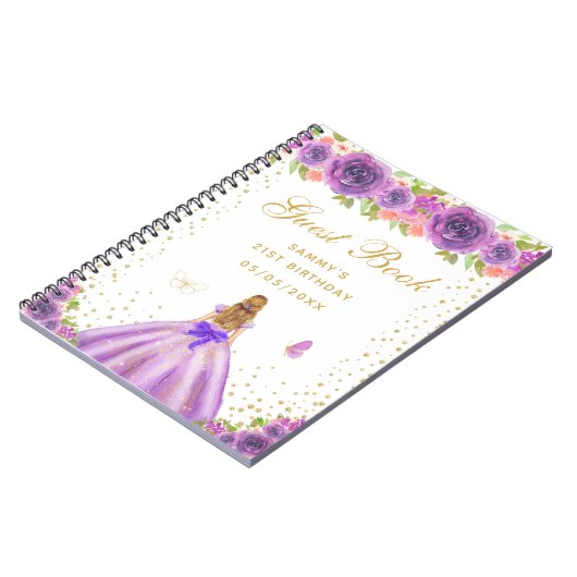 Paarse Bloemen Blond Haar Prinses Gastenboek Notitieboek (Linkerzijde)