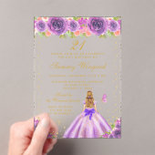 Paarse Bloemen Blond Haar Prinses Verjaardagsfeest Acryl Uitnodigingen (Insitu (Draagbaar))