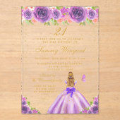 Paarse Bloemen Blond Haar Prinses Verjaardagsfeest Acryl Uitnodigingen (Voorkant)