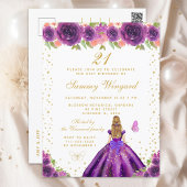 Paarse Bloemen Blond Haar Prinses Verjaardagsfeest Briefkaart
