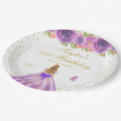 Paarse Bloemen Blond Haar Prinses Verjaardagsfeest Papieren Bordje (Gekanteld)