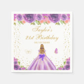 Paarse Bloemen Blond Haar Prinses Verjaardagsfeest Servet (Voorkant)